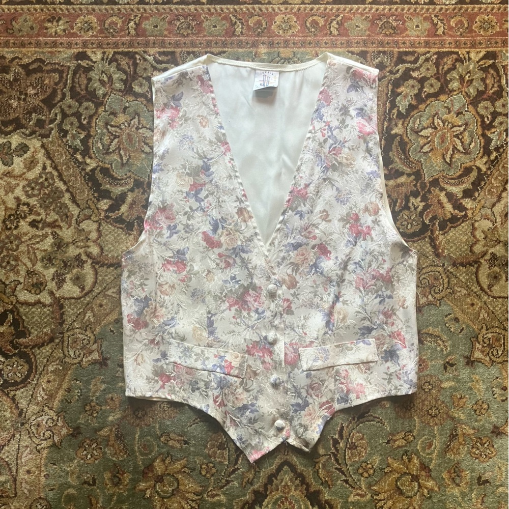 Vintage Floral Tapestry Vest with Satin Tie-Back